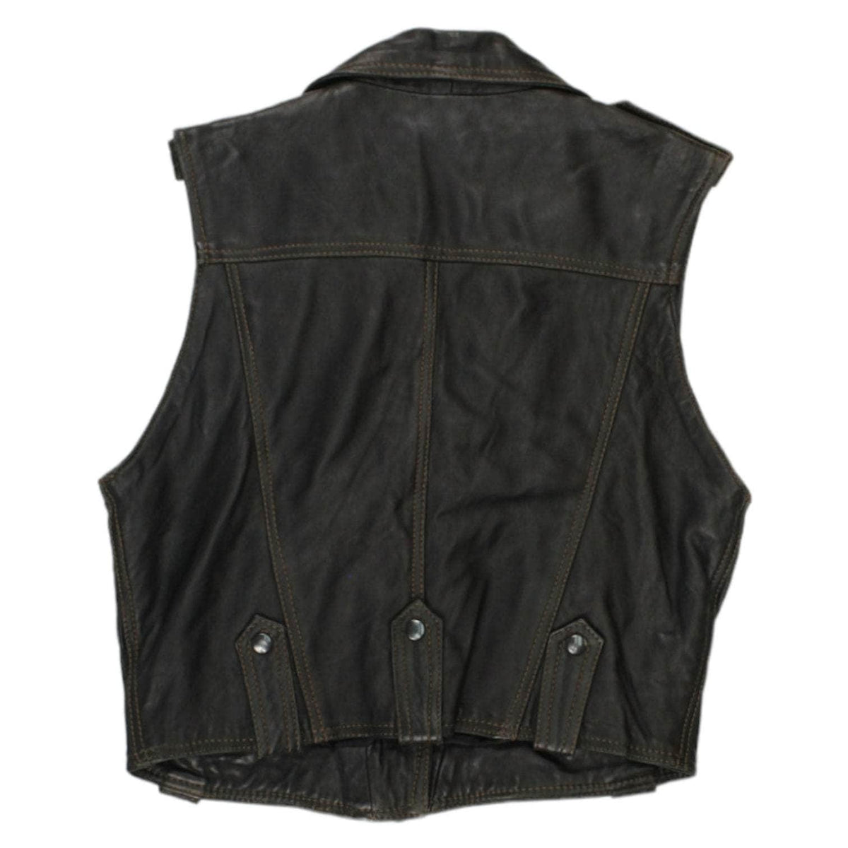 Vintage Glam Brown Leather Biker Waistcoat