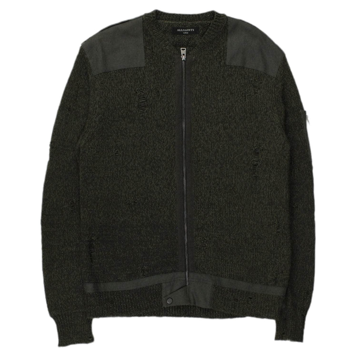 All Saints Green Distressed Knitted Jumper