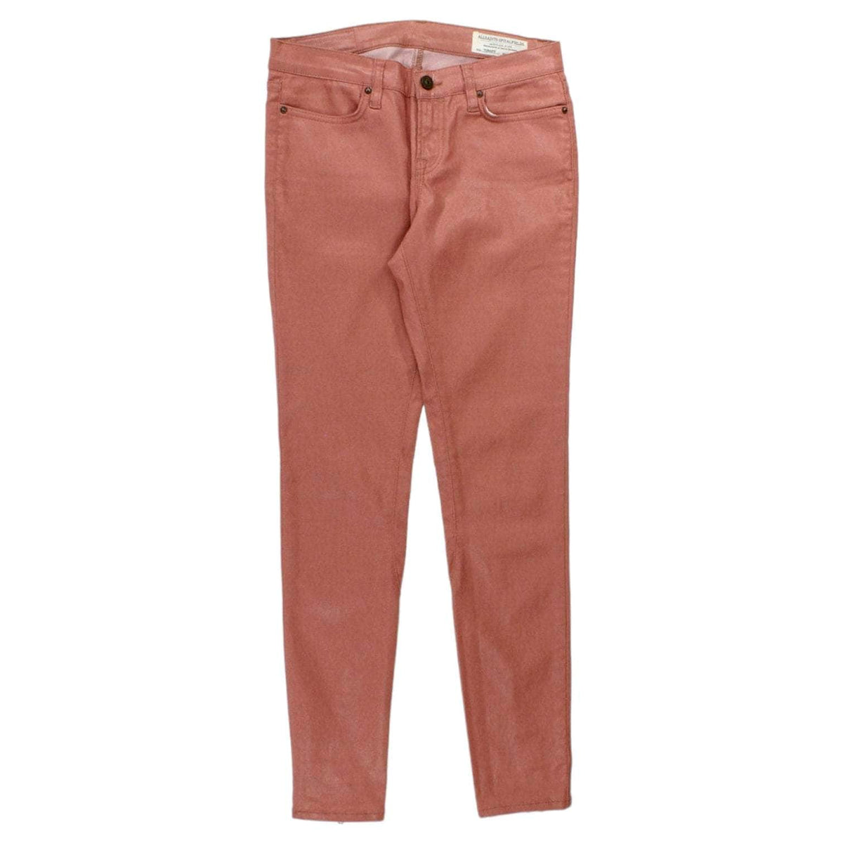 Allsaints Spitalfields Pink Coated Ankle Zip Jeans