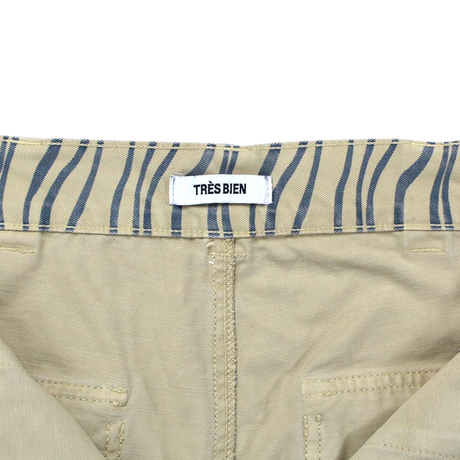Tres Bien Cream Wavy Stripe Cargo Pants