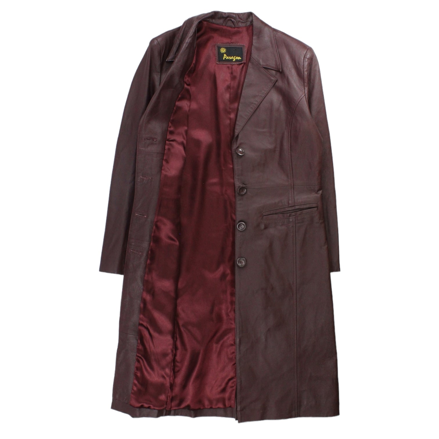 Paragon Maroon Full Length Leather Coat