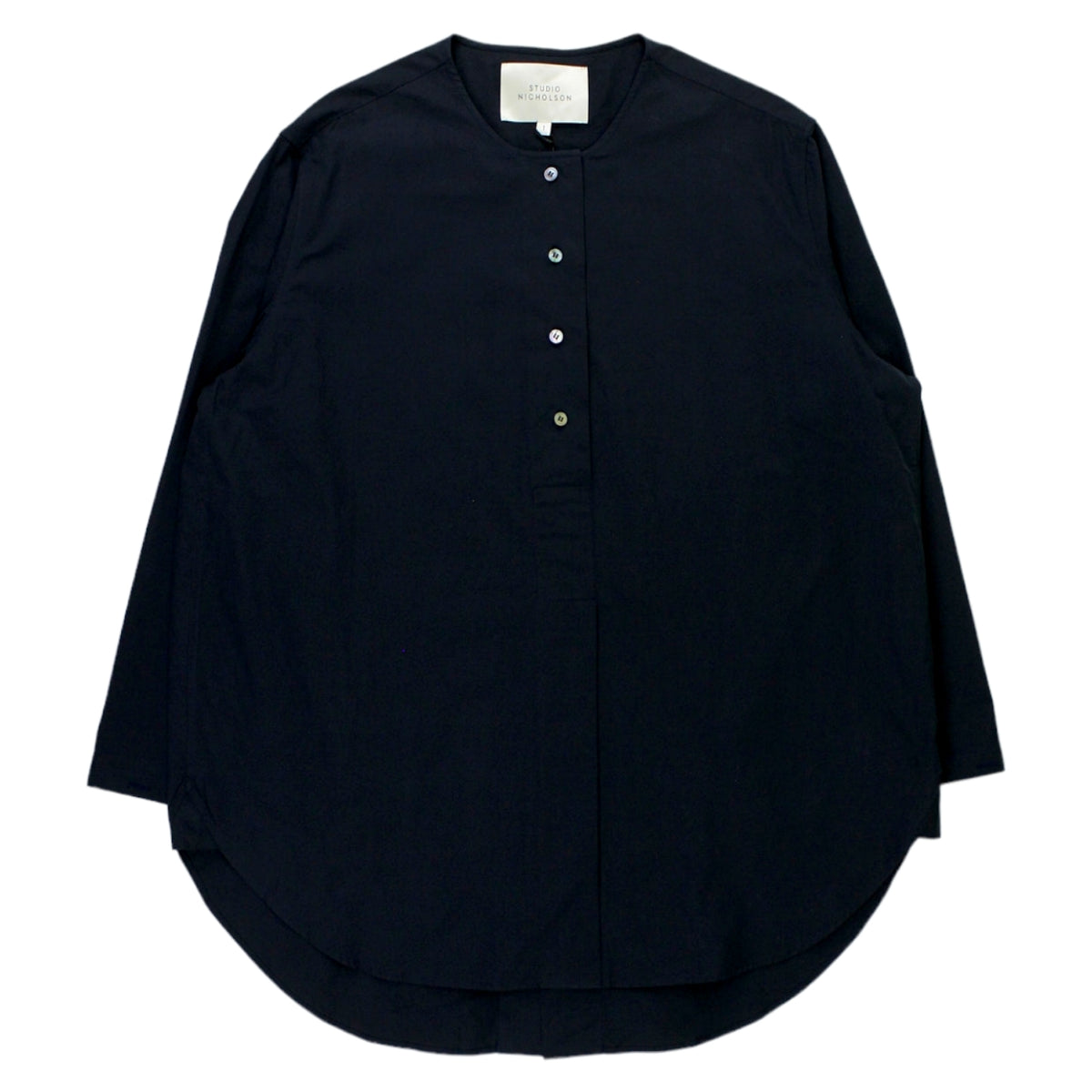 Studio Nicholson Dark Navy Collarless Shirt