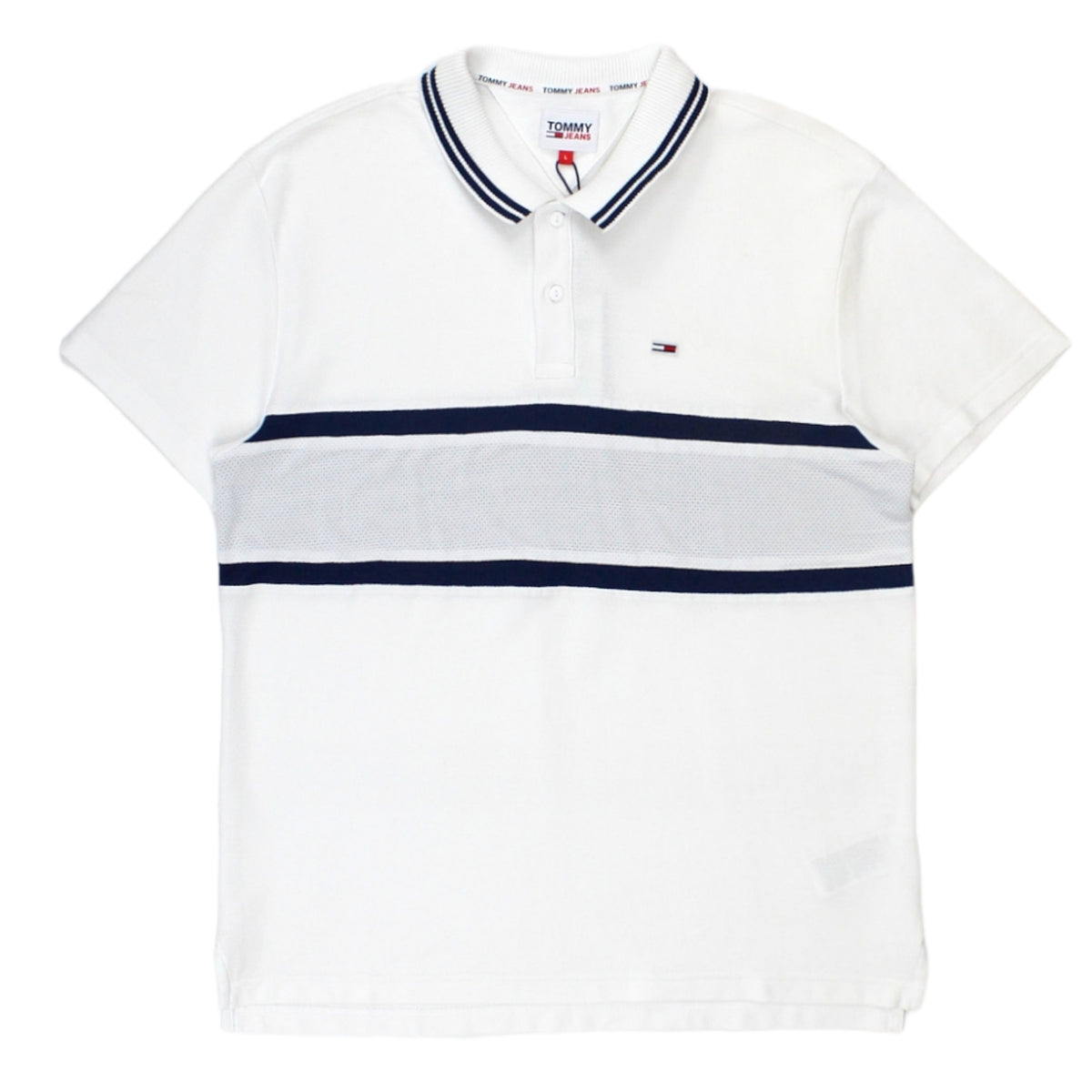 Tommy Jeans White Pique & Mesh Polo Shirt