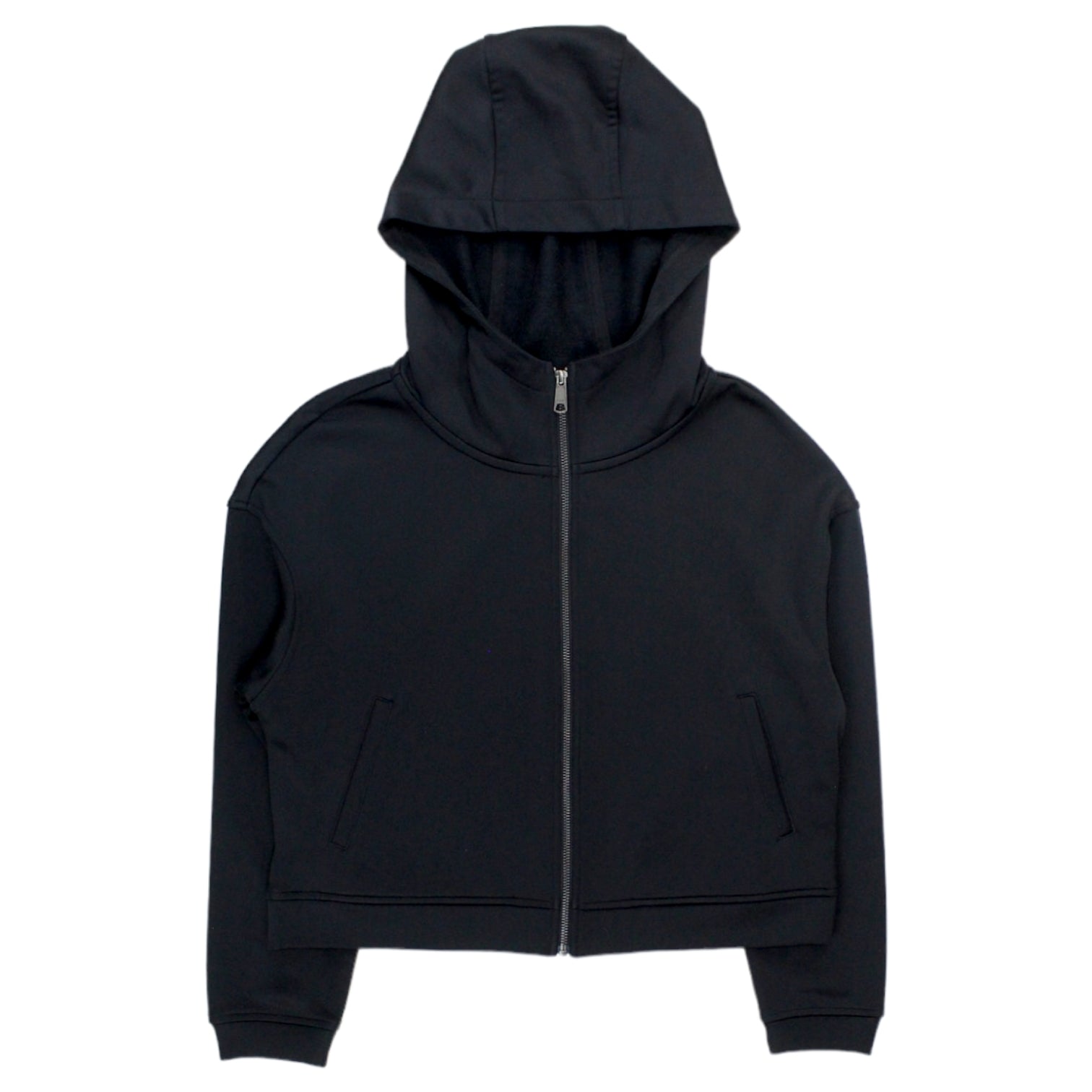 Hush Black Cropped Sateen Zip Hoodie