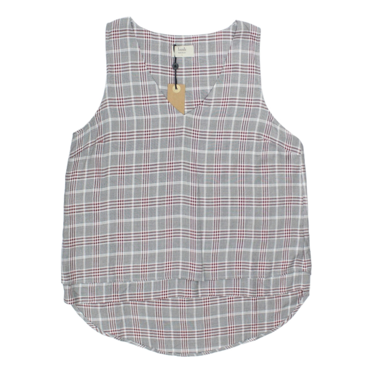 Hush White/Black/Red Check Top