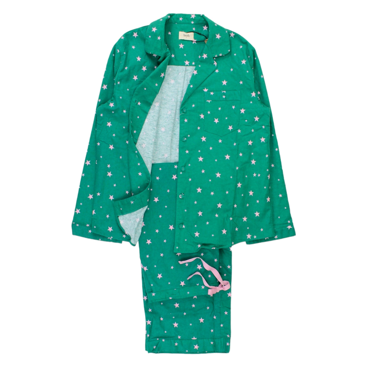 Hush Green Pink Star Flannel Pyjamas
