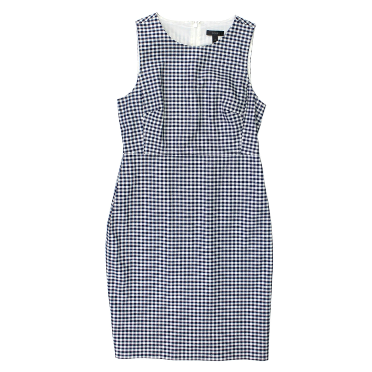 J.Crew Navy Gingham Fitted Midi Dress