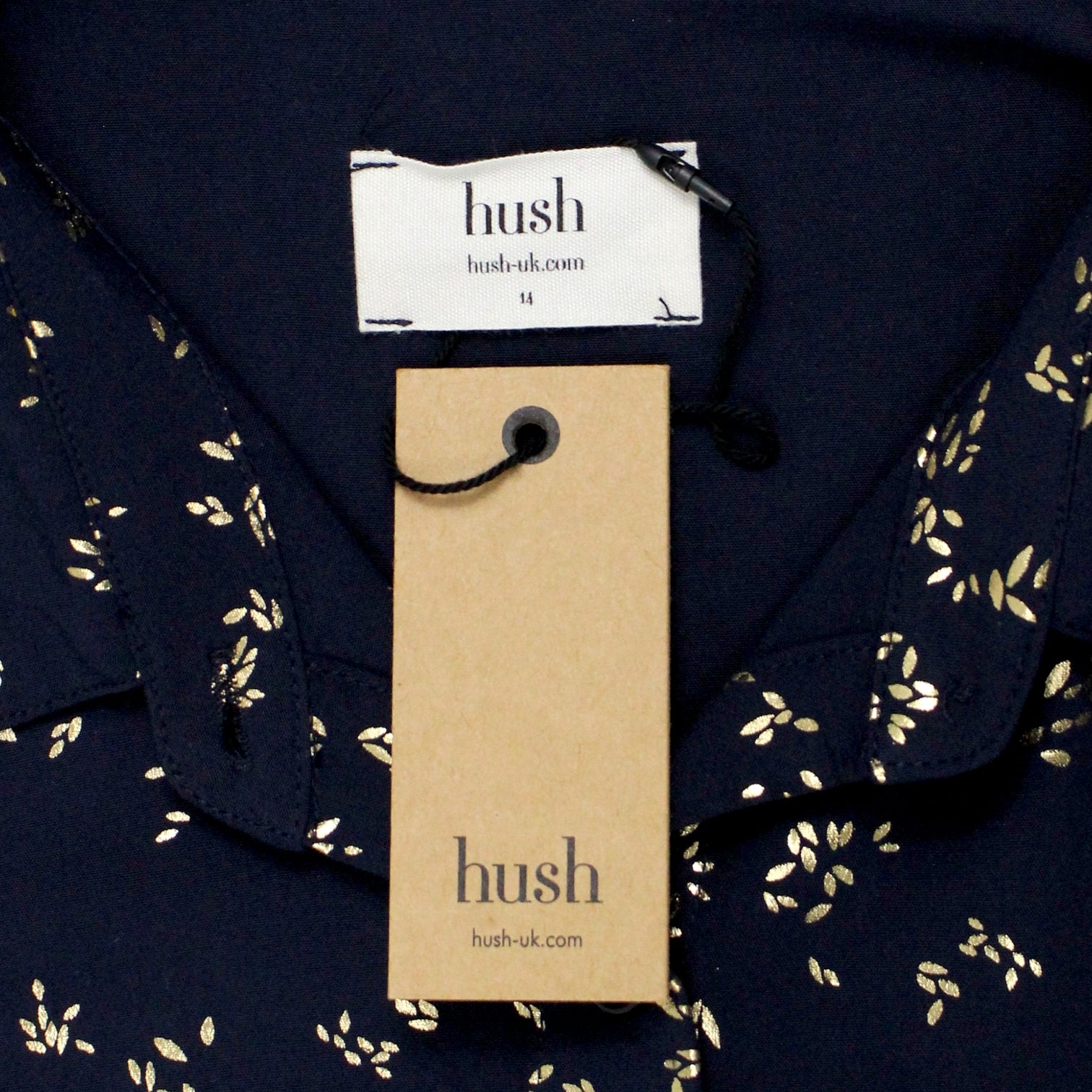 Hush Navy/Gold Leaf Print Dress