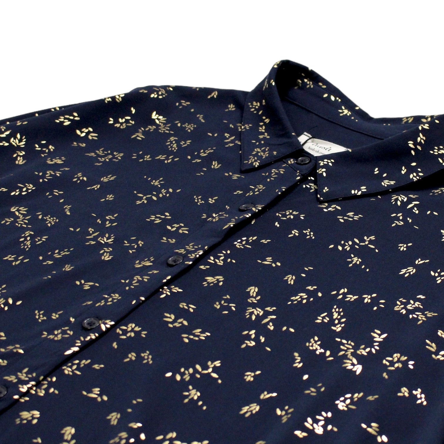 Hush Navy/Gold Leaf Print Dress