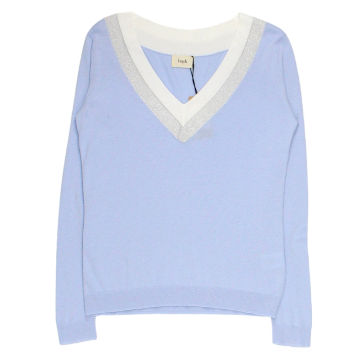 Hush Blue/Silver Deep V-Knitted Jumper