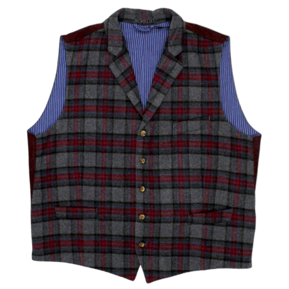 Borelio Grey/Red Plaid Waistcoat