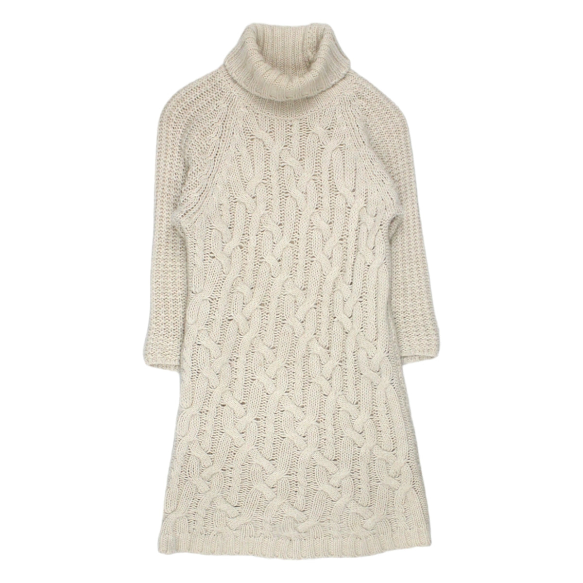 Zara Cream Knitted Polo Neck Cable Dress