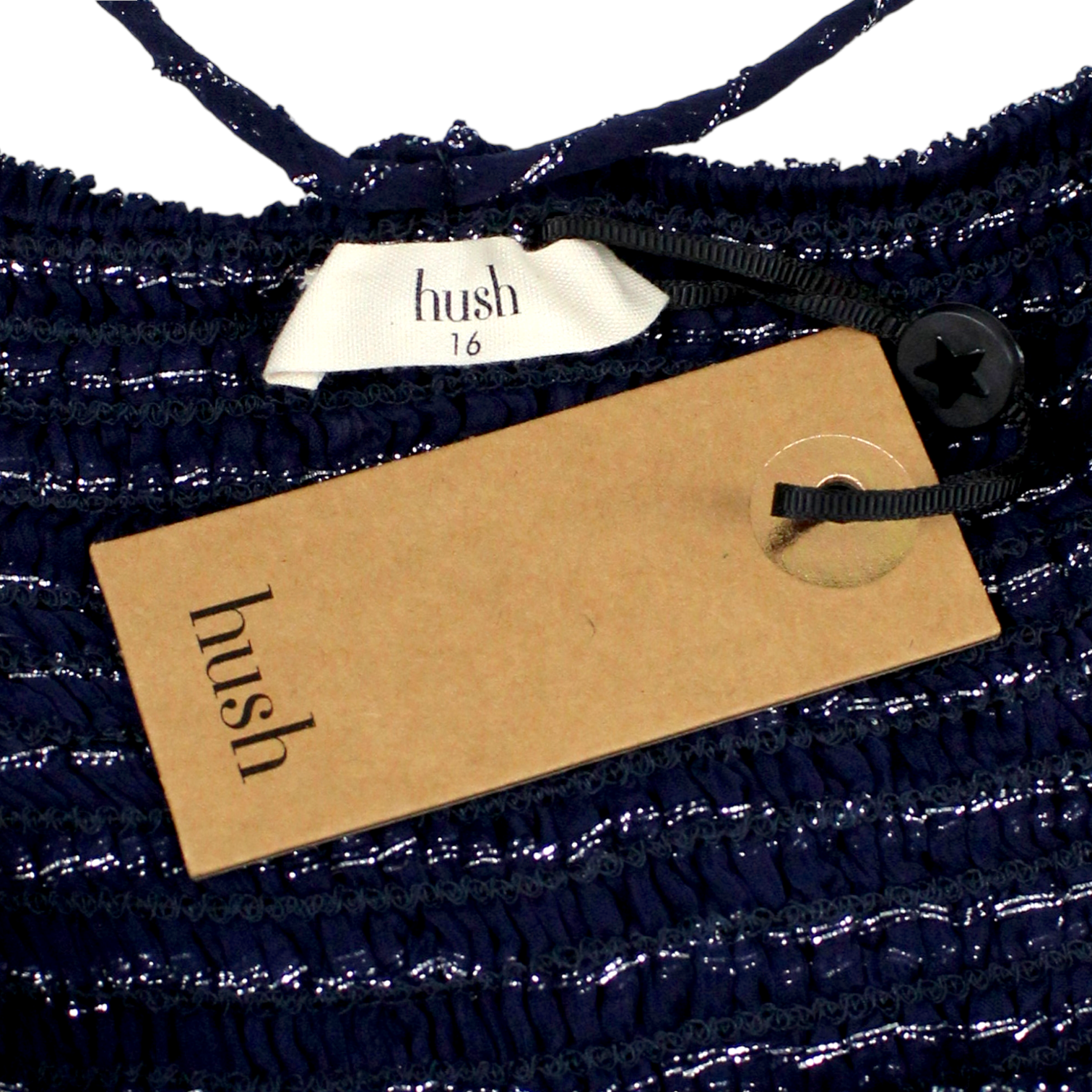 Hush Navy/Silver Lurex Shirred Dress