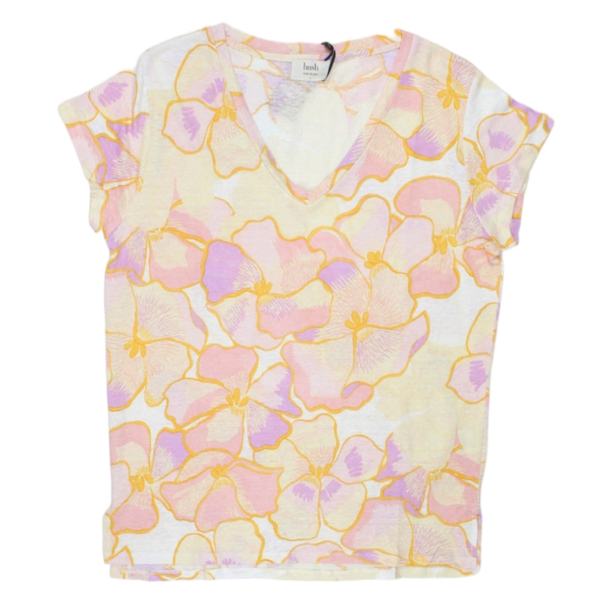 Hush Pink Floral Slub Linen T-Shirt