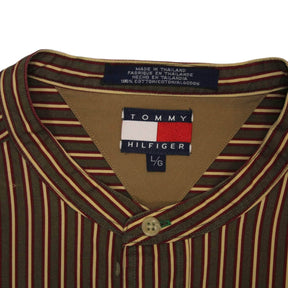 Tommy Hilfiger Brown Red Cream Striped Collarless Shirt