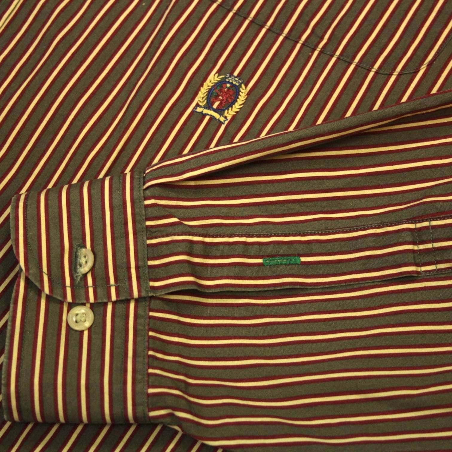 Tommy Hilfiger Brown Red Cream Striped Collarless Shirt