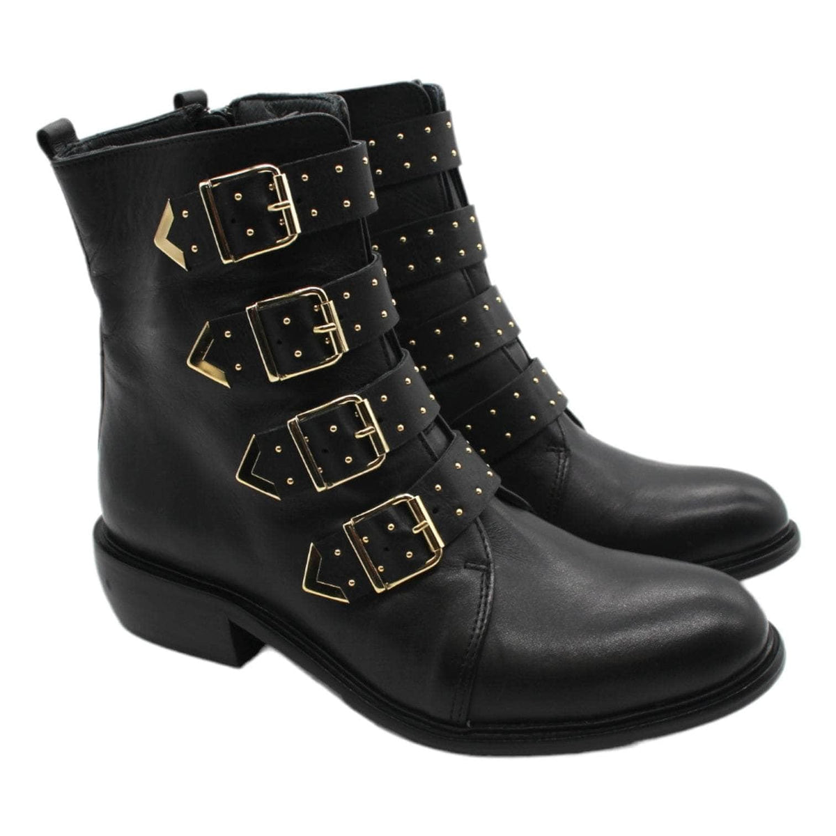Hush Black Leather Studded Ankle Boots