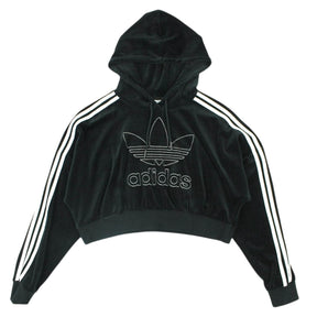 Adidas black velvet cropped hoodie Clearance