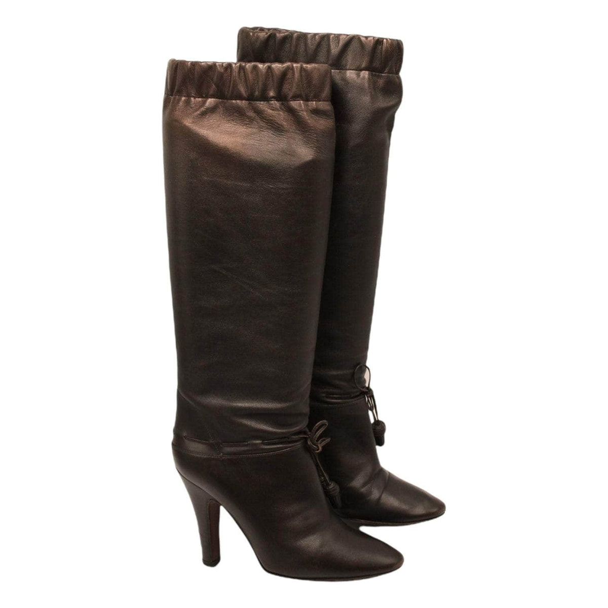 YSL Yves Saint Lauren Brown Leather Knee High Boots