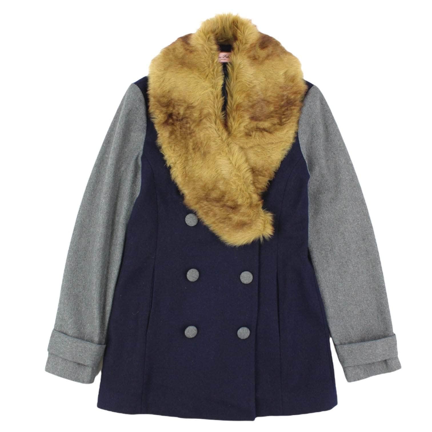 Miss Patina Faux Fur Navy & Grey Coat