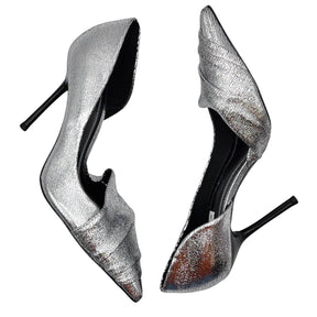 Zara Cracked Silver Metallic Stiletto Heels
