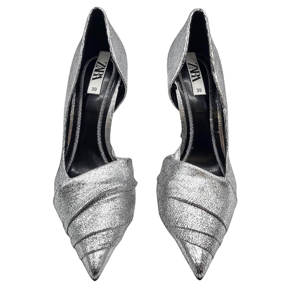 Zara Cracked Silver Metallic Stiletto Heels