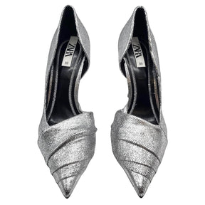 Zara Cracked Silver Metallic Stiletto Heels