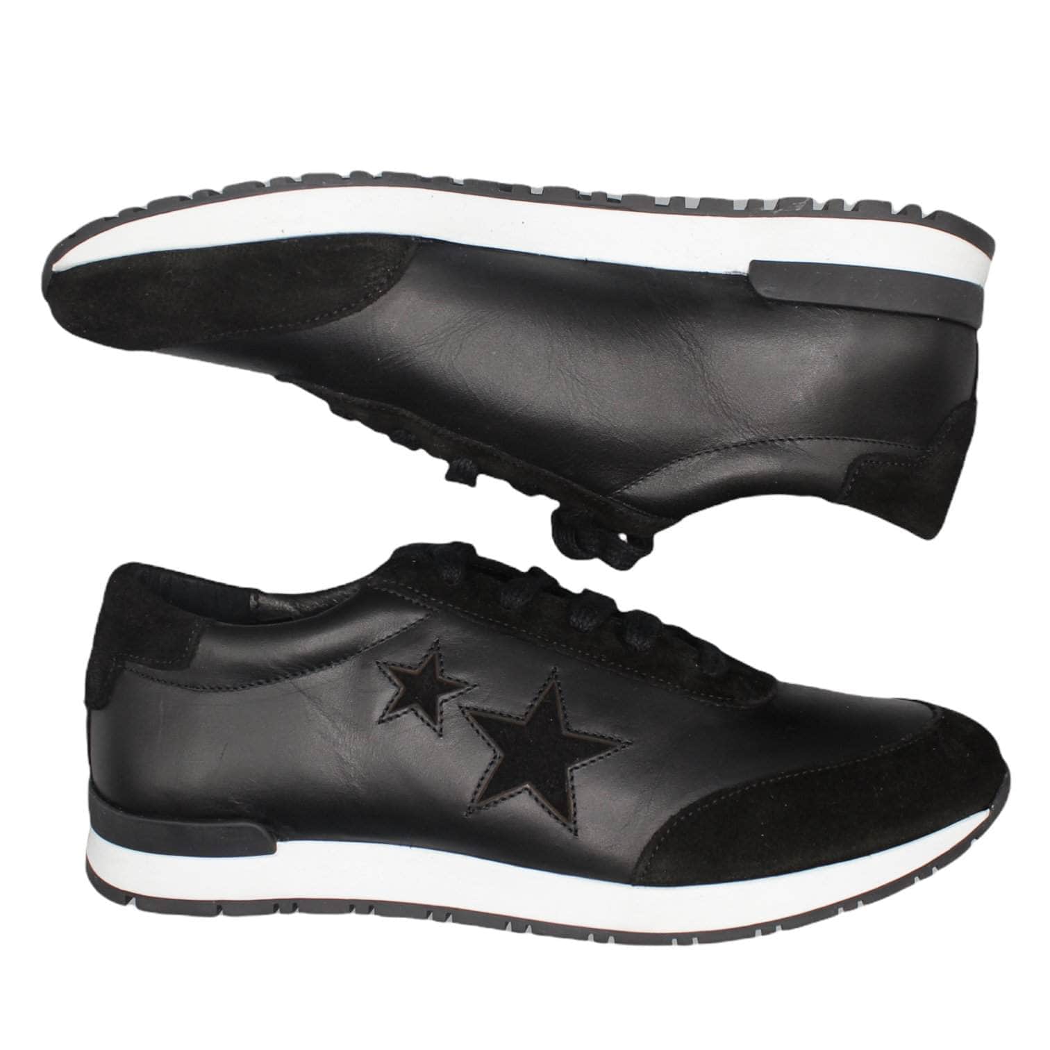 Hush Black Leather Suede Star Trainers
