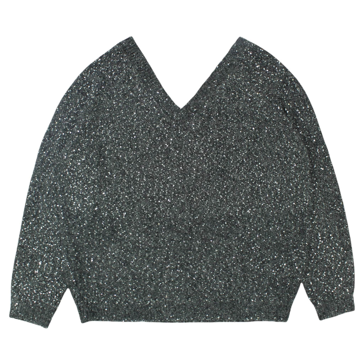 Hush Grey Sequin Knit V-neck Jumper