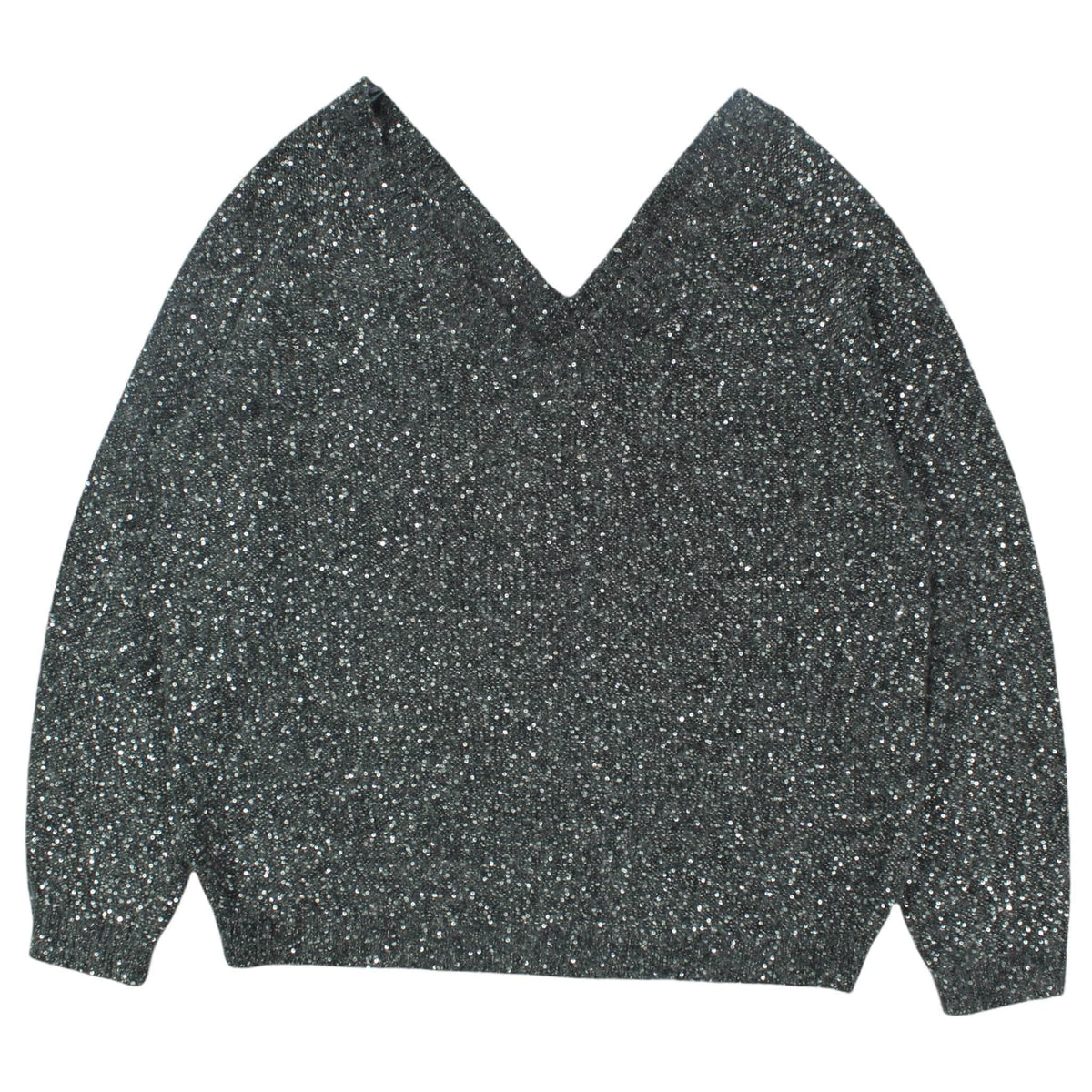 Hush Grey Sequin Knit V-neck Jumper