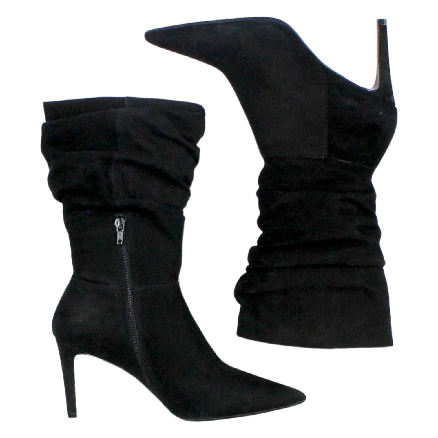 Dune Black Calf Length Suede Heeled Boots