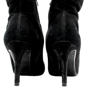 Dune Black Calf Length Suede Heeled Boots