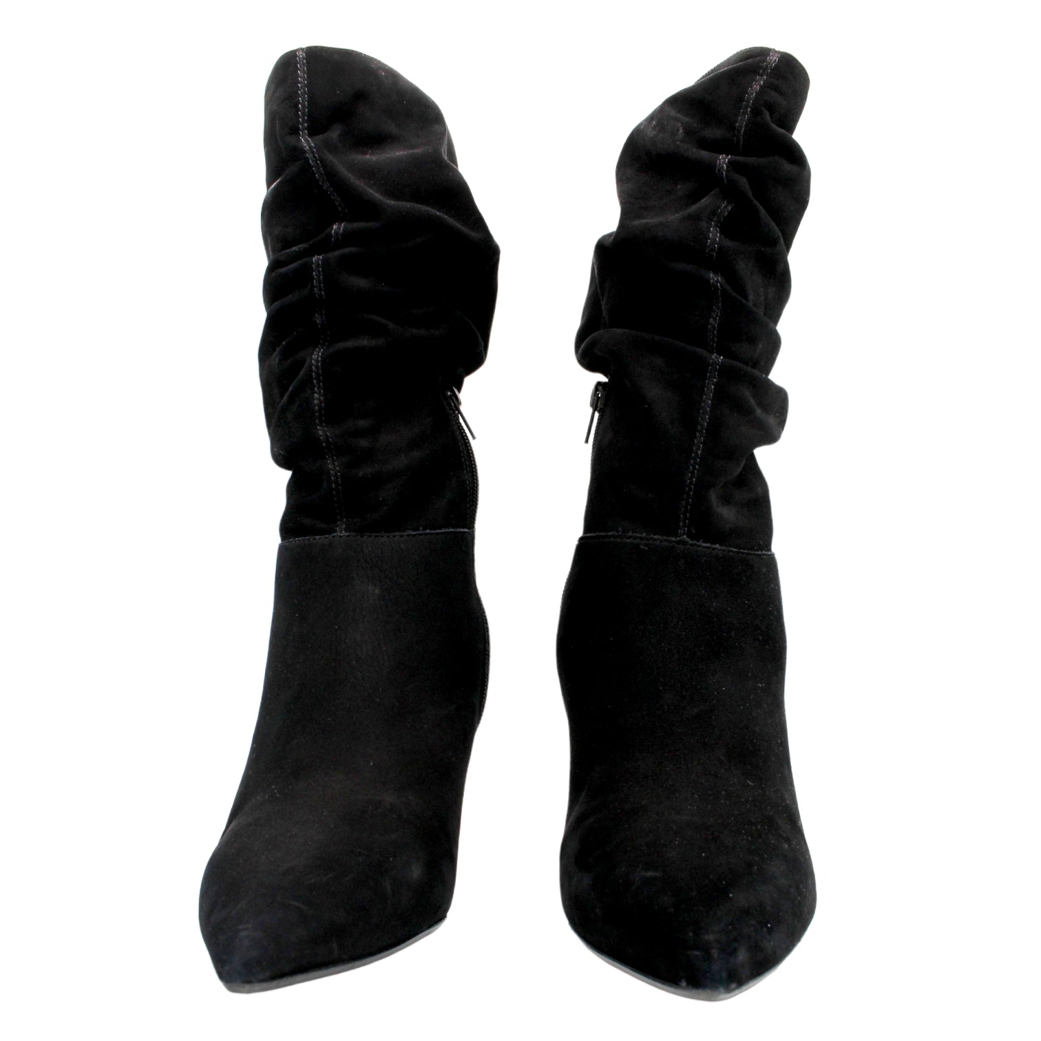 Dune Black Calf Length Suede Heeled Boots