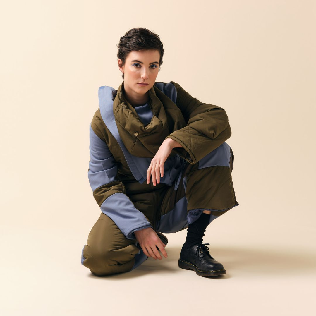 Handmade Upcycled Olive Green & Blue Jumpsuit