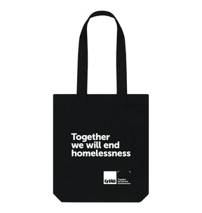 Black Together We Will End Homelessness Teemill Black Tote Bag